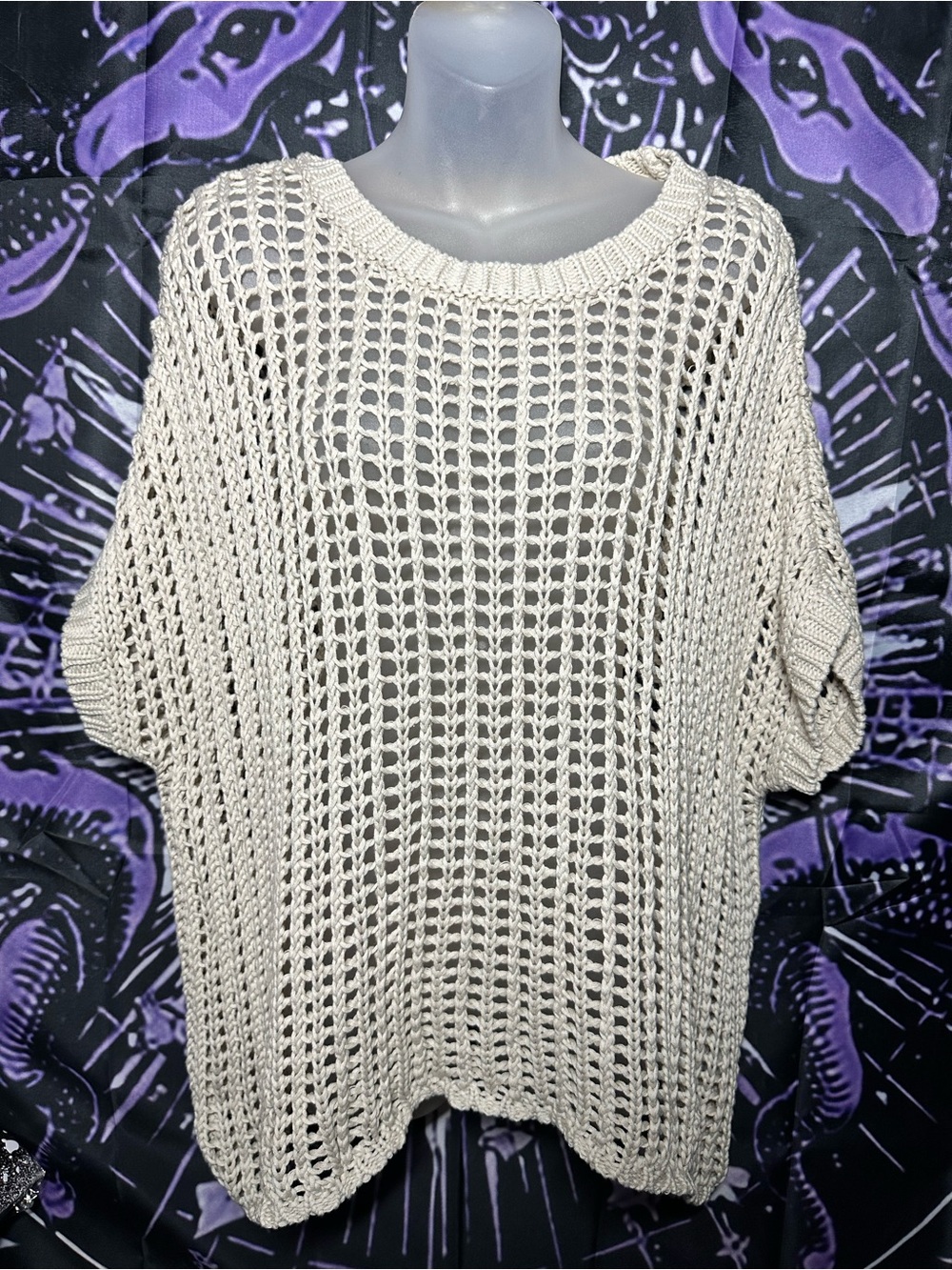 Versona Open-Knit Scoop Neck Sweater - Cream